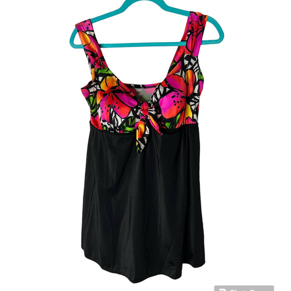 New Inches Away One-Piece Swimsuit w/Black Skirt Top in Pink Orange Size 16W - Picture 1 of 6